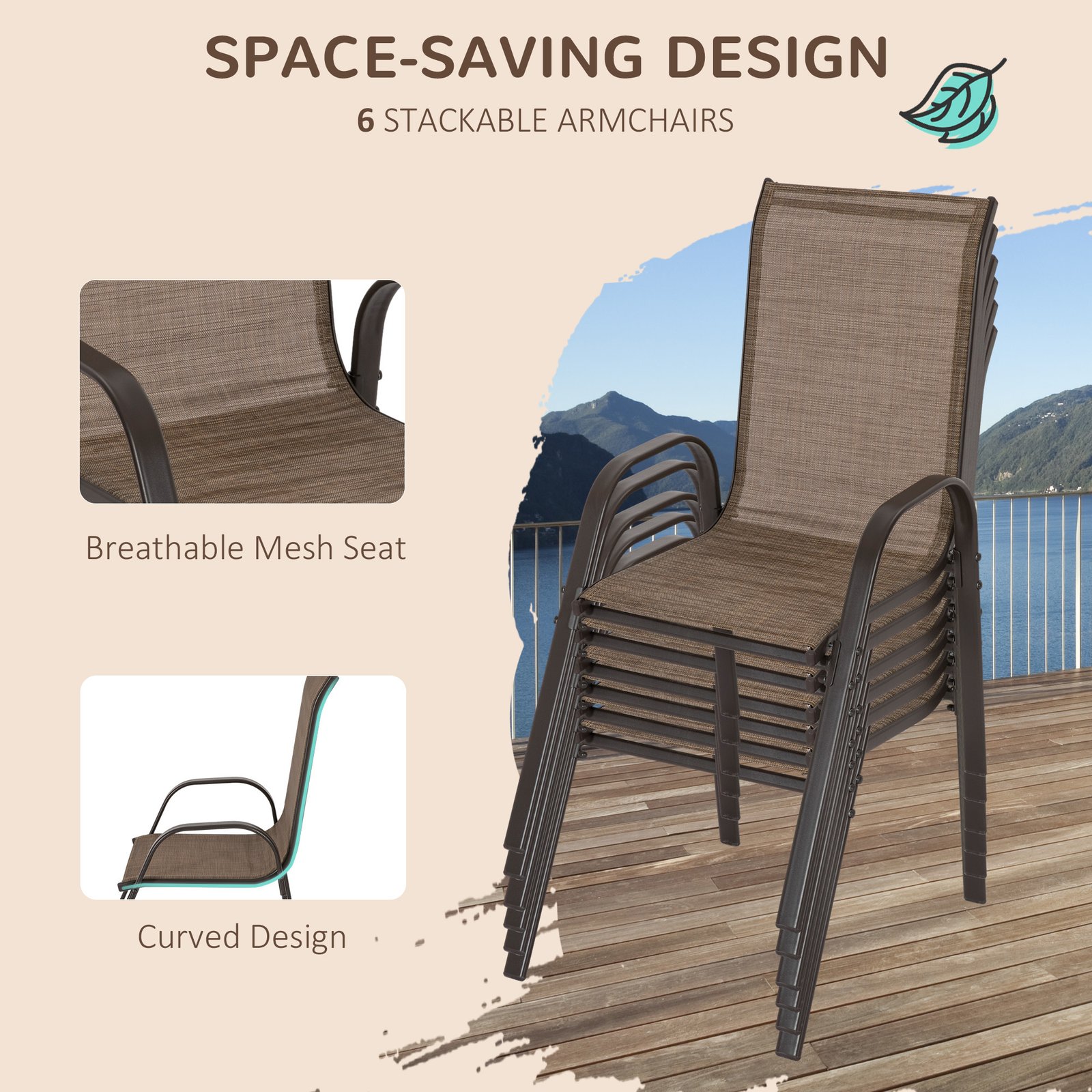 8 Pieces Patio Furniture Set with 9Ft Patio Umbrella, Outdoor Dining Table and Chairs, Light Mixed Brown - Image 6