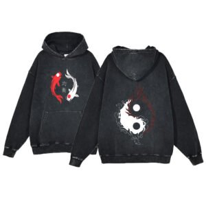 Ukiyo-e Koi Fish Retro Sweatshirt  Men's Hip-Hop Hoodie,