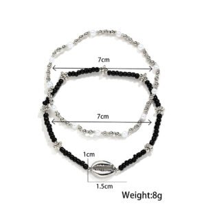 Shell Pearl Rice Bead Elastic Foot Chain Two Piece Set
