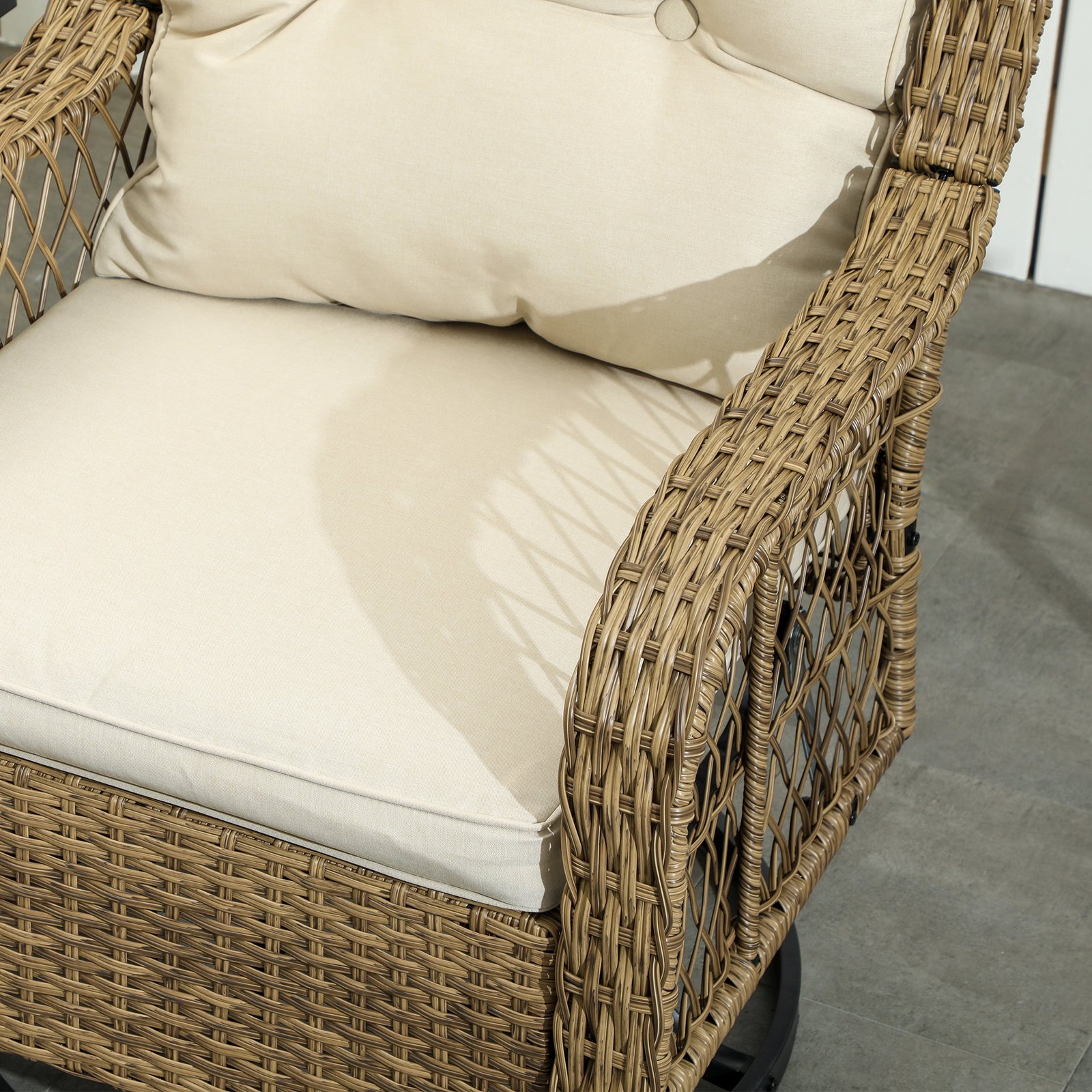 3 Piece Outdoor Bistro Set, Wicker Small Patio Furniture Set with Swivel Glider Chairs for Balcony, Porch, Beige - Image 8