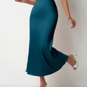 SpringSummer New Slim Satin Midi Skirt