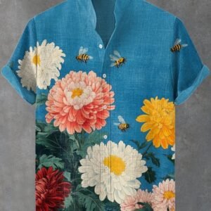 Button Stand Collar Shirt Cardigan Men