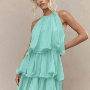 Strapless Sleeveless Sheer Dress With Ruffled Hem And Elegant Design