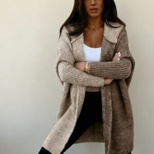 New Style Women's Color-blocked Hooded Knitted Cardigan, Large-sized Mid-length Sweater For Autumn And Winter, Women's Outerwear