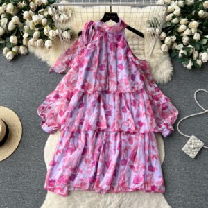 Rare Vacation-style Floral Chiffon Dress