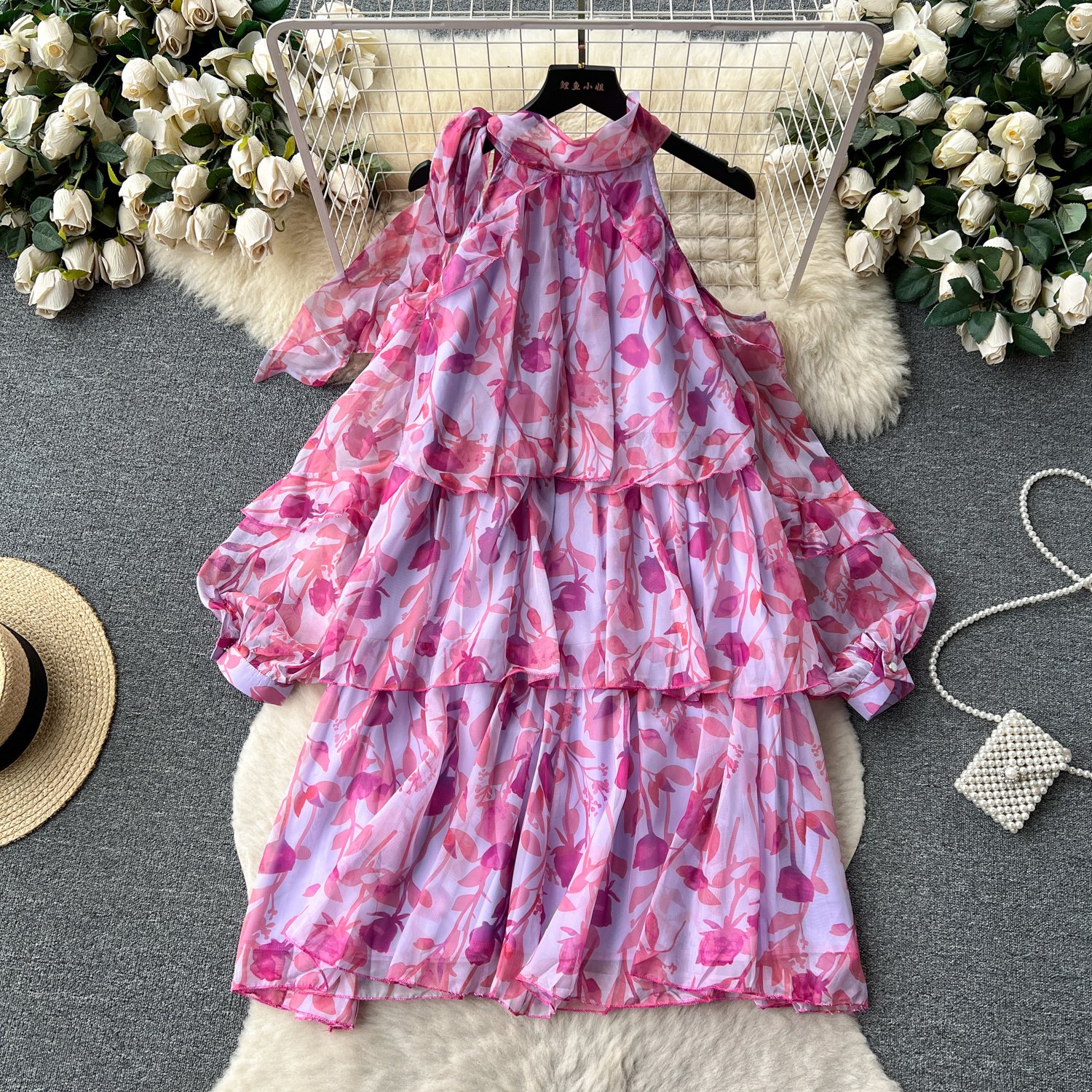 Rare Vacation-style Floral Chiffon Dress - Image 3