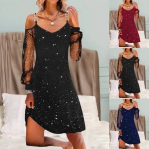 Mesh Dress With Geometric Print And Patchwork Design