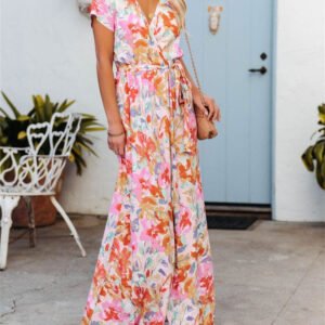 Fashion Printed Short Sleeve Lace-up Dress Women's Clothing