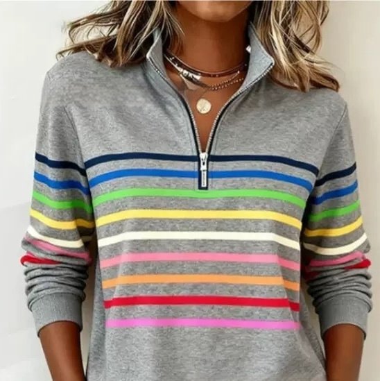 Womens Fashionable Casual Christmas Stand-Up Collar Zip-Up Sweatshirt With A Print Pattern - Image 6