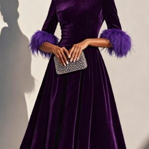 Elegant AutumnWinter Round-Neck Velvet Dress For Women
