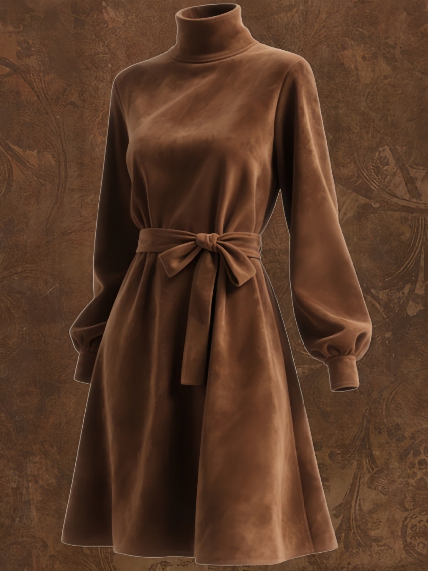 Women's Retro High-Neck Dress With Puffed Sleeves And Lace-Up Detail - Image 5