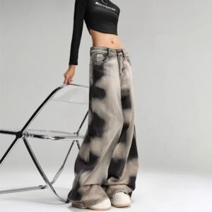Pants Women's Design Sense Niche Street Vibe Retro Loose Tie-dyed Wide-leg Jeans