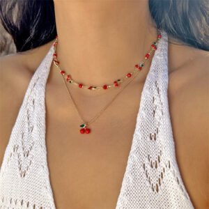 Red Cherry Fruit Necklace Bracelet Anklet Suit