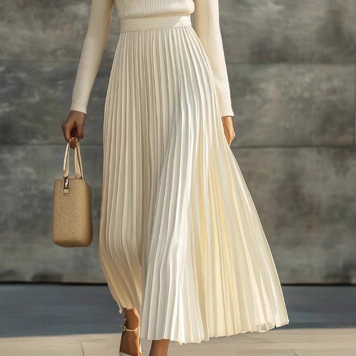 Elegant Casual And Comfortable Long-sleeve Satin Knit Pleated Maxi Dress - Image 4