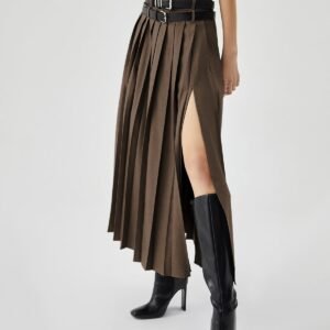 Women's High Waist Slimming Slit Pleated Skirt