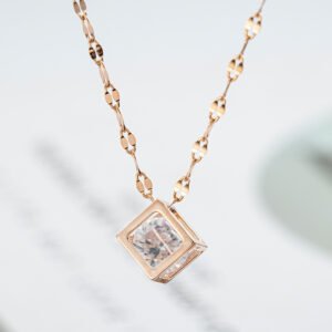 Geometric Hollow Square Zircon Rose Gold Minimalist Necklace