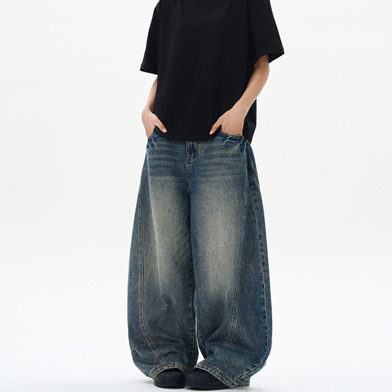 American-style Vintage Blue Washed Tie-dye Bootcut Jeans - Image 2