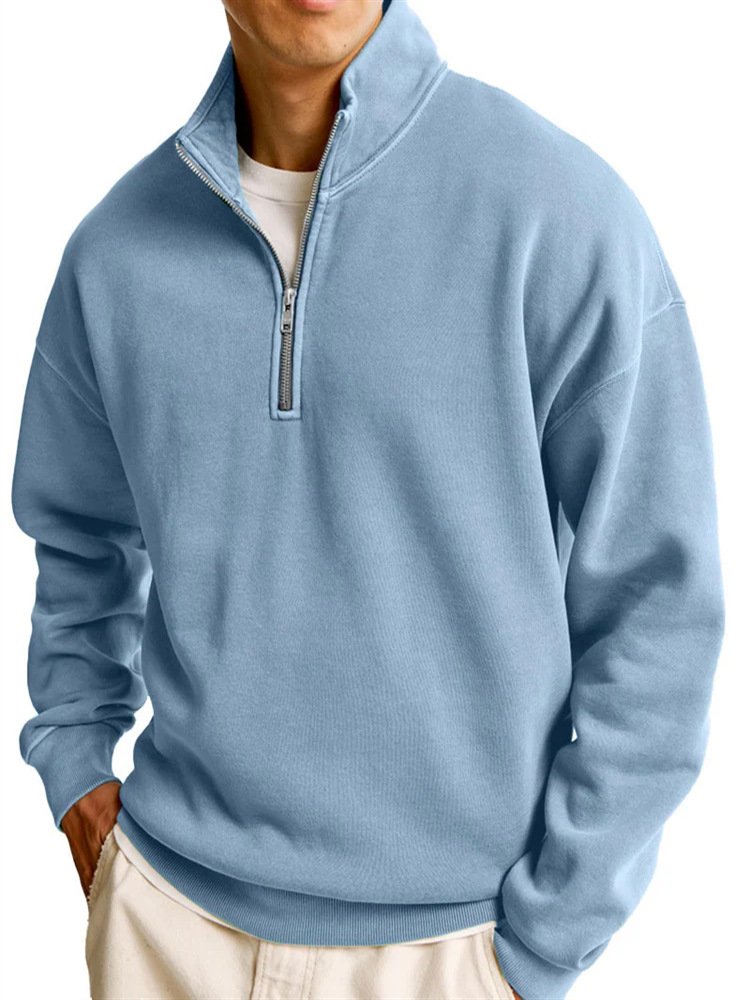 Men's Casual Half Zipped Stand Collar Long-sleeved Sweater - Image 8