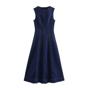 Sleeveless Denim Dress With A Crew Neck