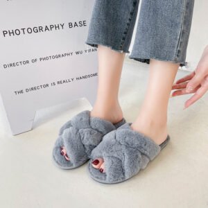 Open Toe Fluffy Slippers Women's Artificial Fur Couple Plush