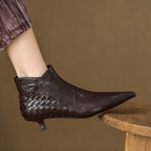 Woven Full-grain Sheepskin Ankle Boots With A Small Heel