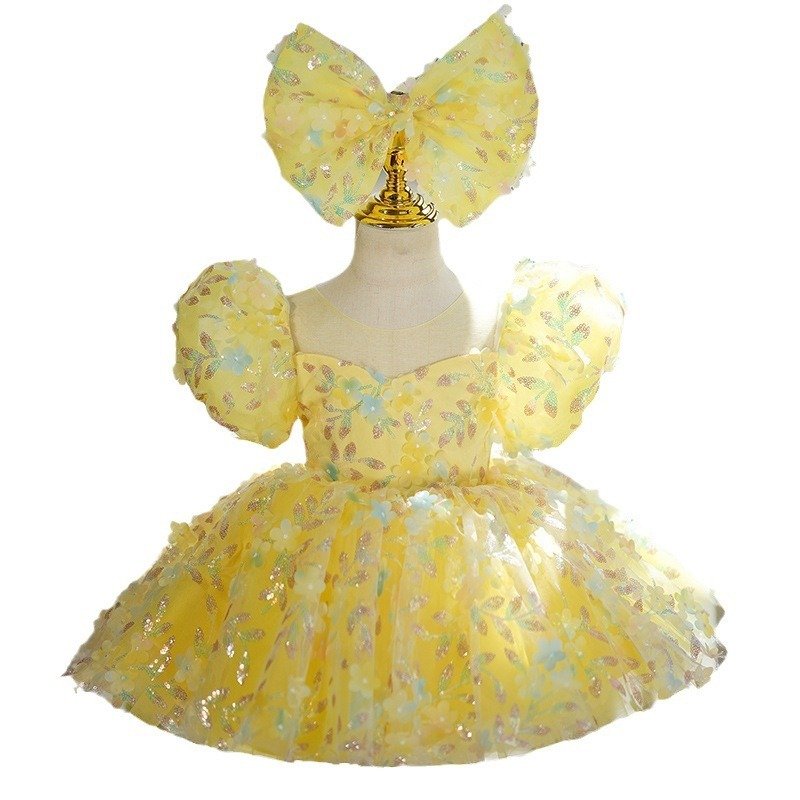 Yellow Puffy Gauze Princess Dress Children's Birthday Catwalk Performance Piano Performance - Image 5