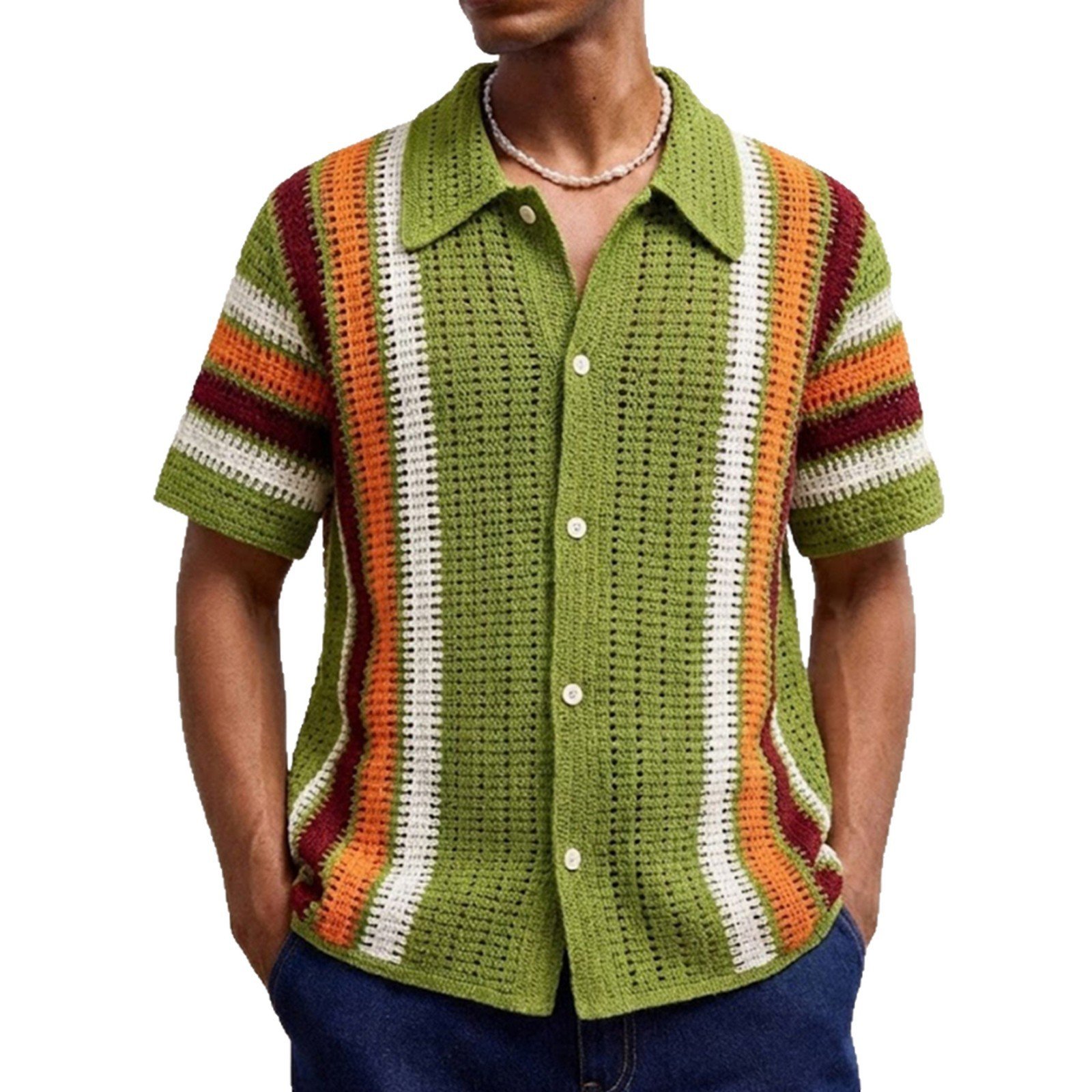 Mens Hollow-Out Crochet Knit Sweater From Europe And The US - Image 5