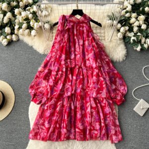 Rare Vacation-style Floral Chiffon Dress