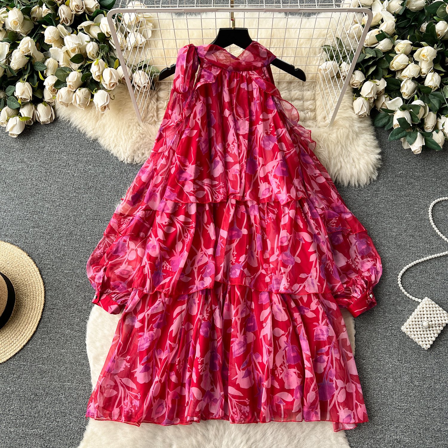 Rare Vacation-style Floral Chiffon Dress - Image 6
