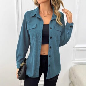 Corduroy Lapel Shirt Vintage Cardigan Pocket Shirt Coat Women