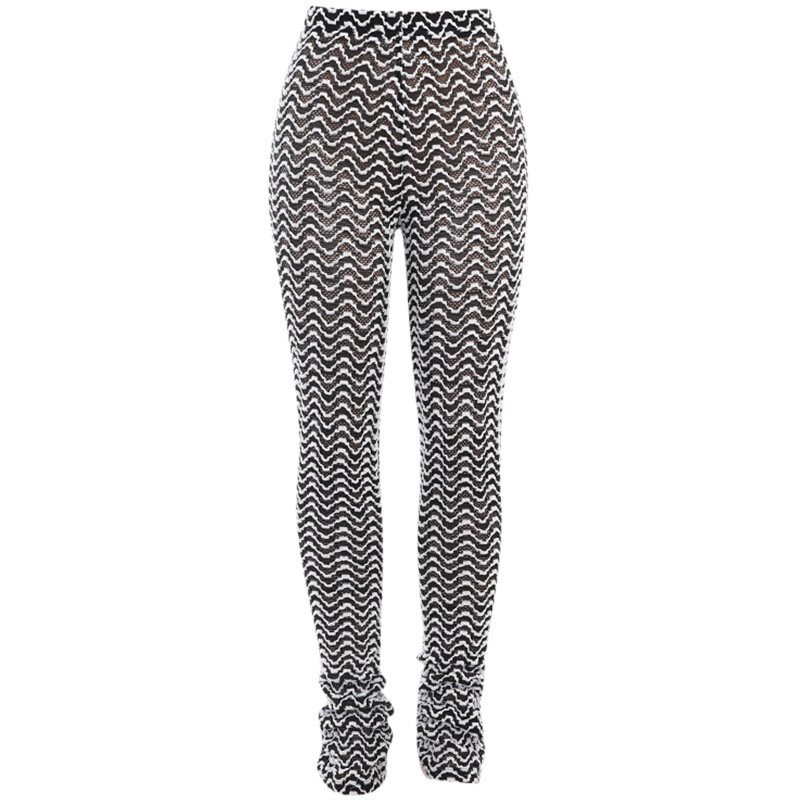 European And American Summer Casual Slim-fit Figure Flattering Hip Lifting Trousers Flow Ripple Hollow Pile Pants - Image 5