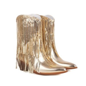 Sexy Sequin Tassel Pointed-Toe Chunky-Heel Ankle Boots For Women
