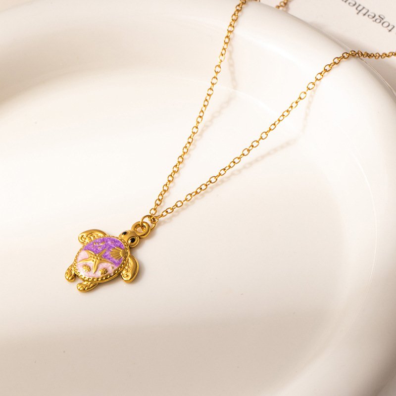 Womens Painted Pentagram Turtle Pendant Necklace - Image 3