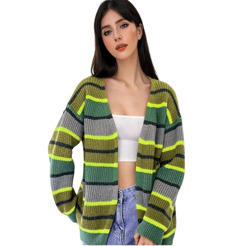 Fashion Women's Wear Striped Casual Cardigan Sweater - Image 4