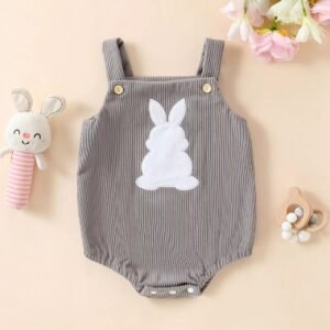 Baby Rabbit Embroidered Two-tone Sling Triangle Rompers