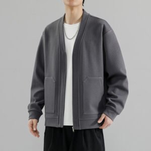 Mens Plus Size Solid Color Cardigan Zip Up Jacket