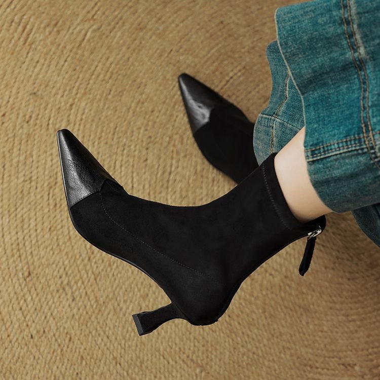 New AutumnWinter Retro Pointed-Toe Patchwork Slim Boots For Women - Image 2