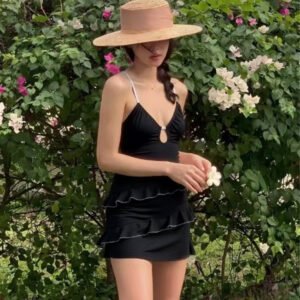 Korean Creamy-Style Conservative Ruffle Cake Dress For Women