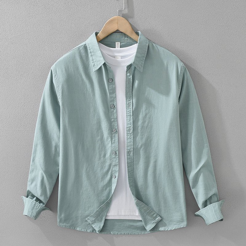 Men's Japanese Cotton Linen Long Sleeve Blouse Fashion All-matching - Image 7