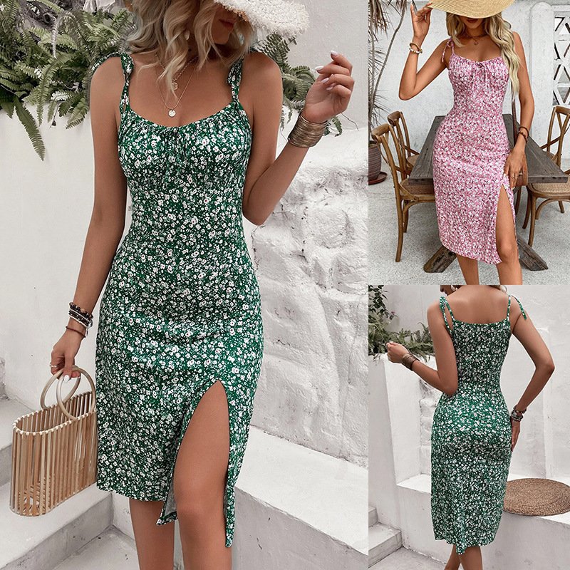 Womens Floral Slip Dress With Side Slit