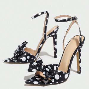 Elegant High-end Silk Heels With A Delicate Polka-dot Pattern And A Refined Bowsoft Graceful And Utterly Sophisticated