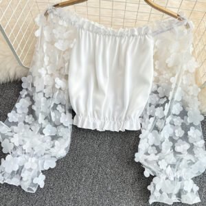 Floral Fairy Mesh-Patchwork Chiffon Blouse