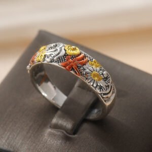 Retro Carved Sunflower And Dragonfly Ring