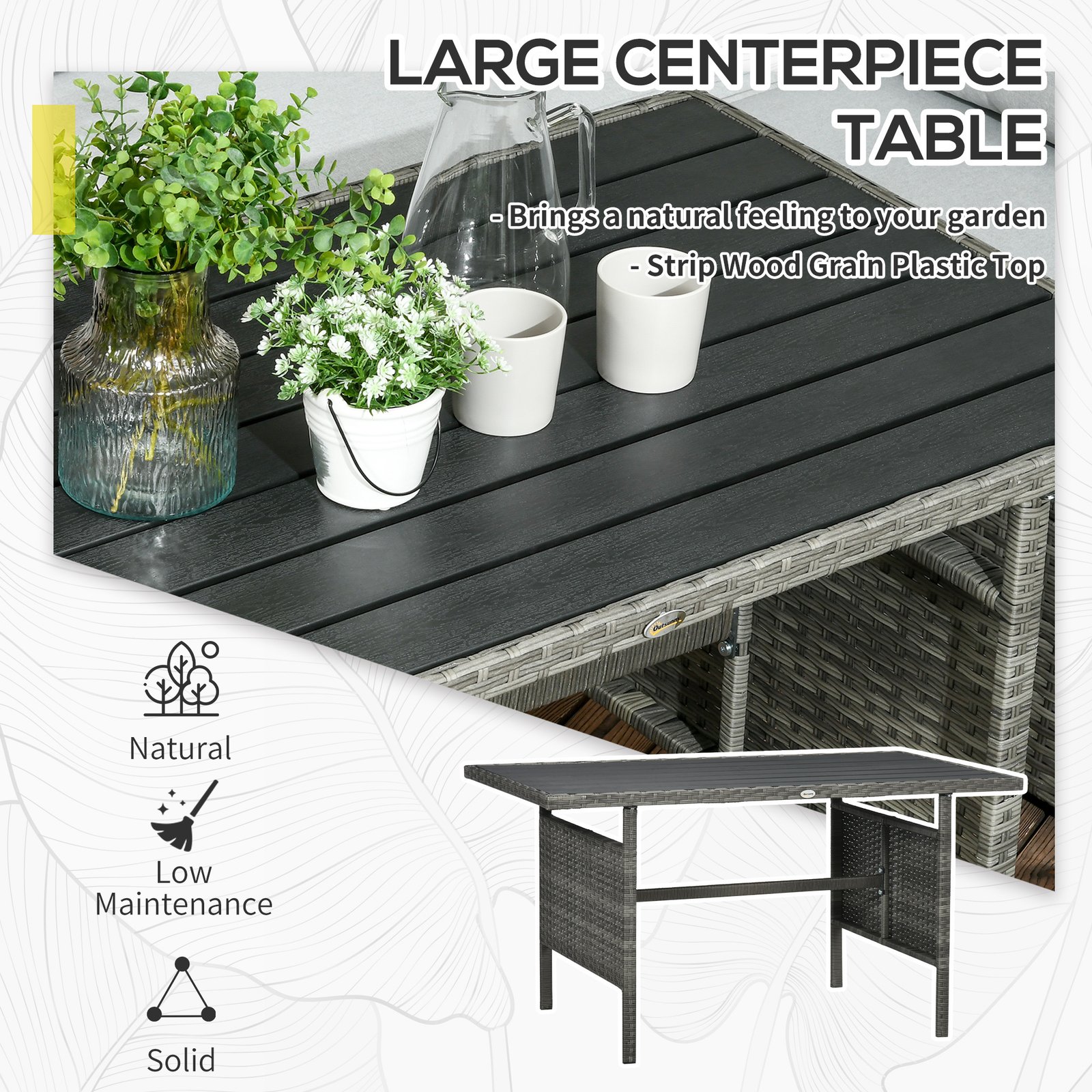 Wicker Outdoor Patio Furniture Set, L-Shaped 7 Piece Outdoor Dining Sectional Sofa with Dining Table and Chair, Storage Loveseat, Ottomans and Cushions, Mixed Gray - Image 6