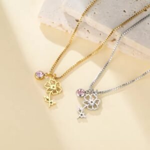 December Birthstone Flower Design Necklace For Women