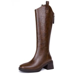 Womens Fleece-Lined Soft Leather Wool Knee-High Boots