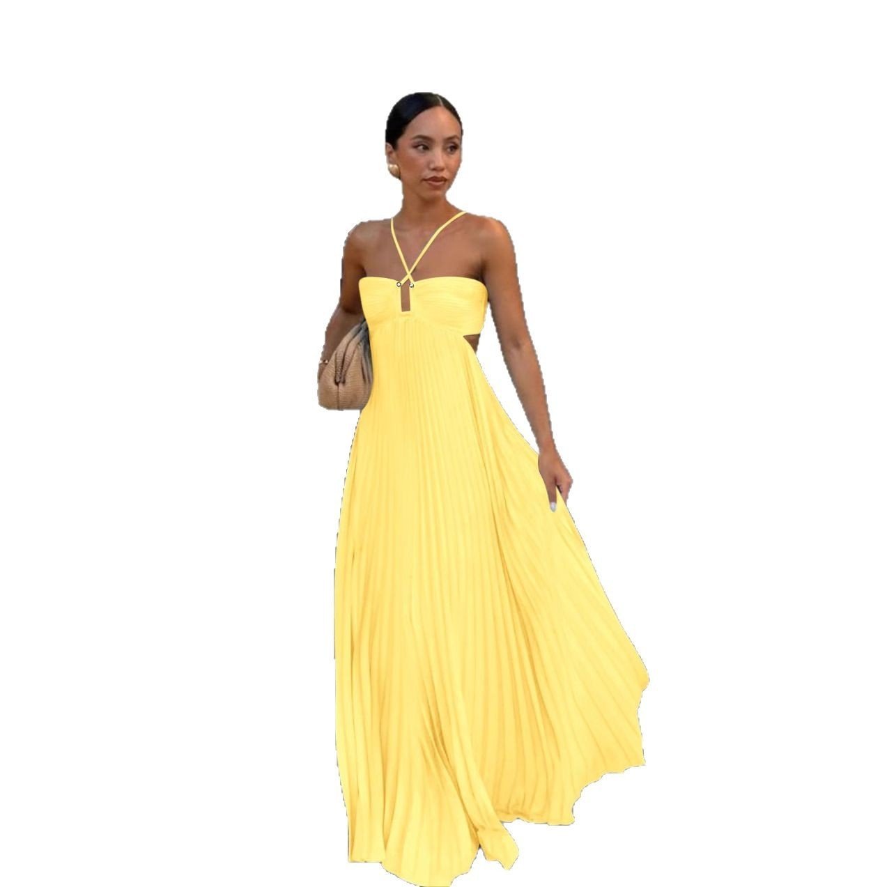 Ins Pleated Sleeveless Sling Dress Hollow High Waist Halter Robe Dresses For Evening Party Club Clothing Women - Image 10
