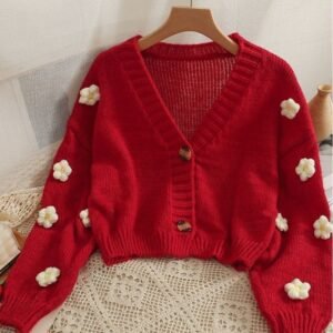 Sweet-style Short Two-button Knit Sweater For Women