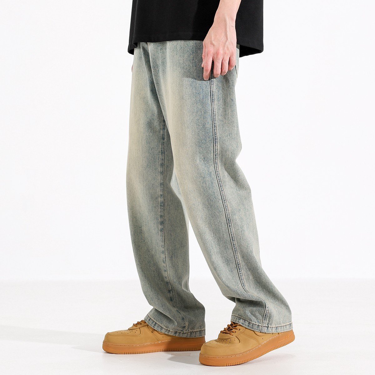 Yellow Mud Dyed Straight Jeans For Men