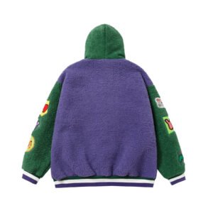 Lamb Wool Stitching Contrast Color Cartoon Cloth Embroidered Cotton-padded Coat